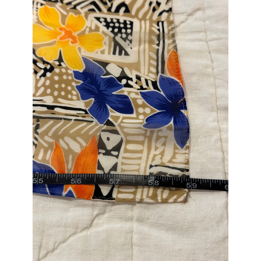 Vintage Tropical Floral Hibiscus Geometric Print Scarf Blue Orange Tan - Picture 3 of 5